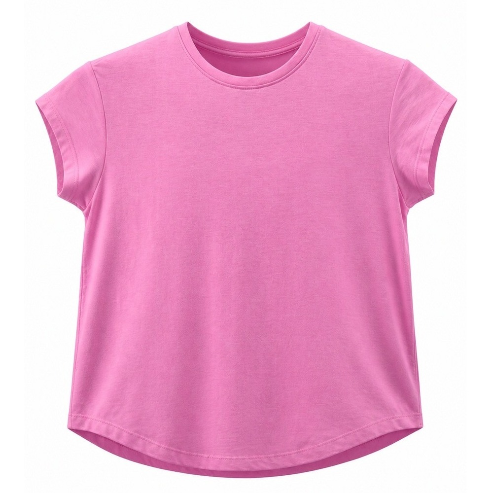 Athleta Girl Tee Girls M/8-10 Pleated Back Pink Solid Regular Fit Activewear